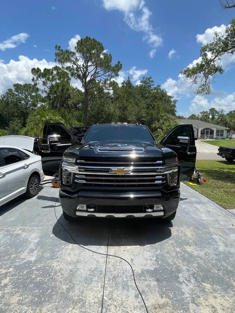 Black Chevy Silverado after full exterior detail in North Port, FL